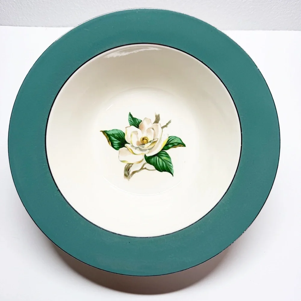 Vintage Homer Laughlin Cavalier Eggshell Gardenia Floral Serving Bowl B53N5 CV19